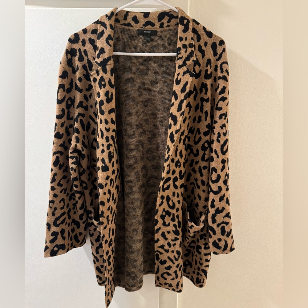 J.Crew Sophie open front sweater blazer, leopard print, Size L